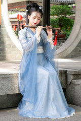 Blue Chinese Style School Sweet Hanfu Dress - Product - 4