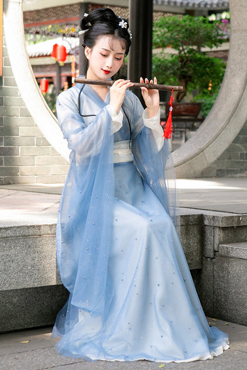 Blue Chinese Style School Sweet Hanfu Dress - Product - 4