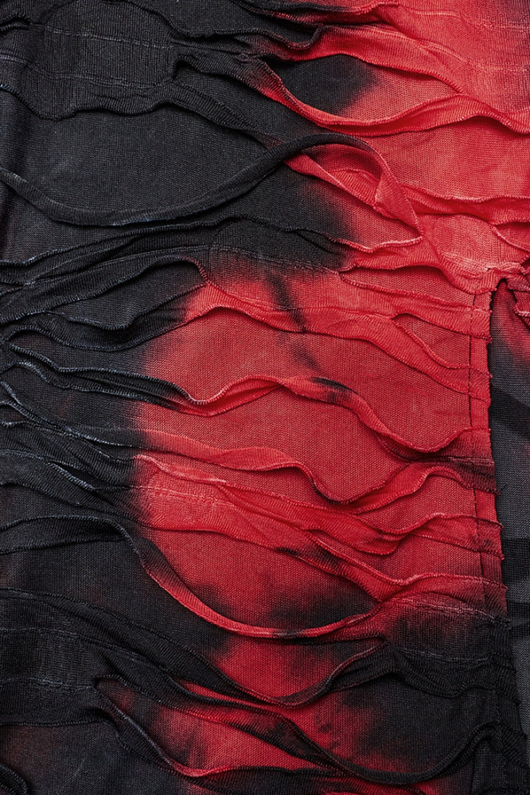 Black/Red Contrast Color Print Ripped Women's Gothic Dress - Product - 8