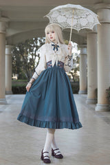 Blue Ruffle Embroidery Lace-Up Sweet College Style Elegant Lolita Skirt - Blue - 1