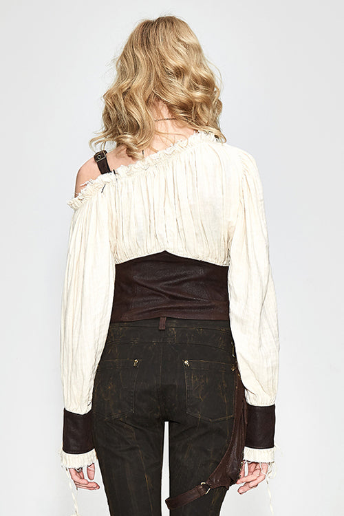 Beige Halterneck Vintage Sexy Slim Womens Punk Blouse - Product - 3