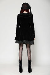 Black Long Sleeves Lace Women's Gothic Velvet Short Dress - Product - 4