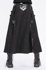 Black Patent Leather Splice Split Men's Punk Skirt - Product - 2