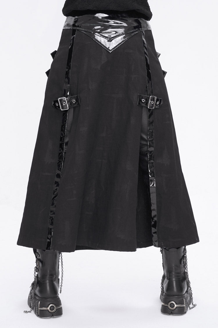 Black Patent Leather Splice Split Men's Punk Skirt - Product - 2