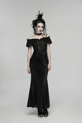 Black Embroidered Lace-Up Slim Women's Gothic Elegant Long Skirt - Product - 7