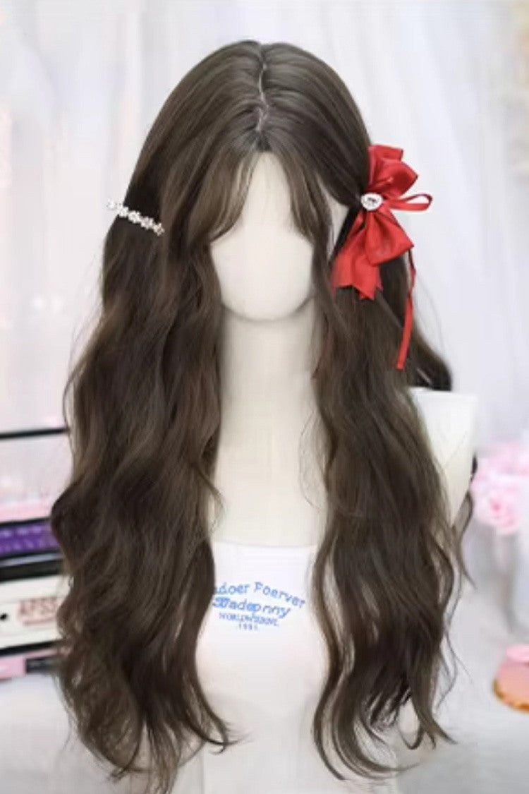 Hazelnut Ash Brown Center Part Fluffy Soft Wavy Sweet Lolita Long Wig - Hazelnut-Ash-Brown - 1