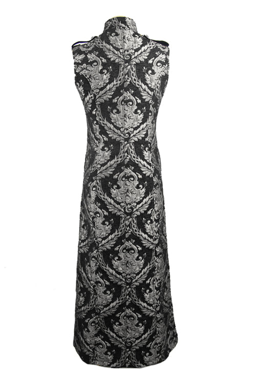 Black And Silver Court Floral Gothic Mens Long Coat - Product - 5