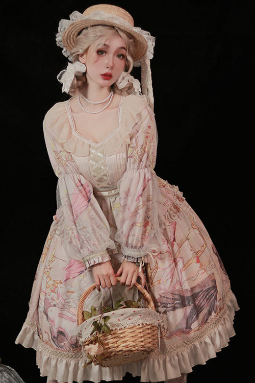 Pink Elegant Printed Sweet Lolita OP Dress - Product - 2