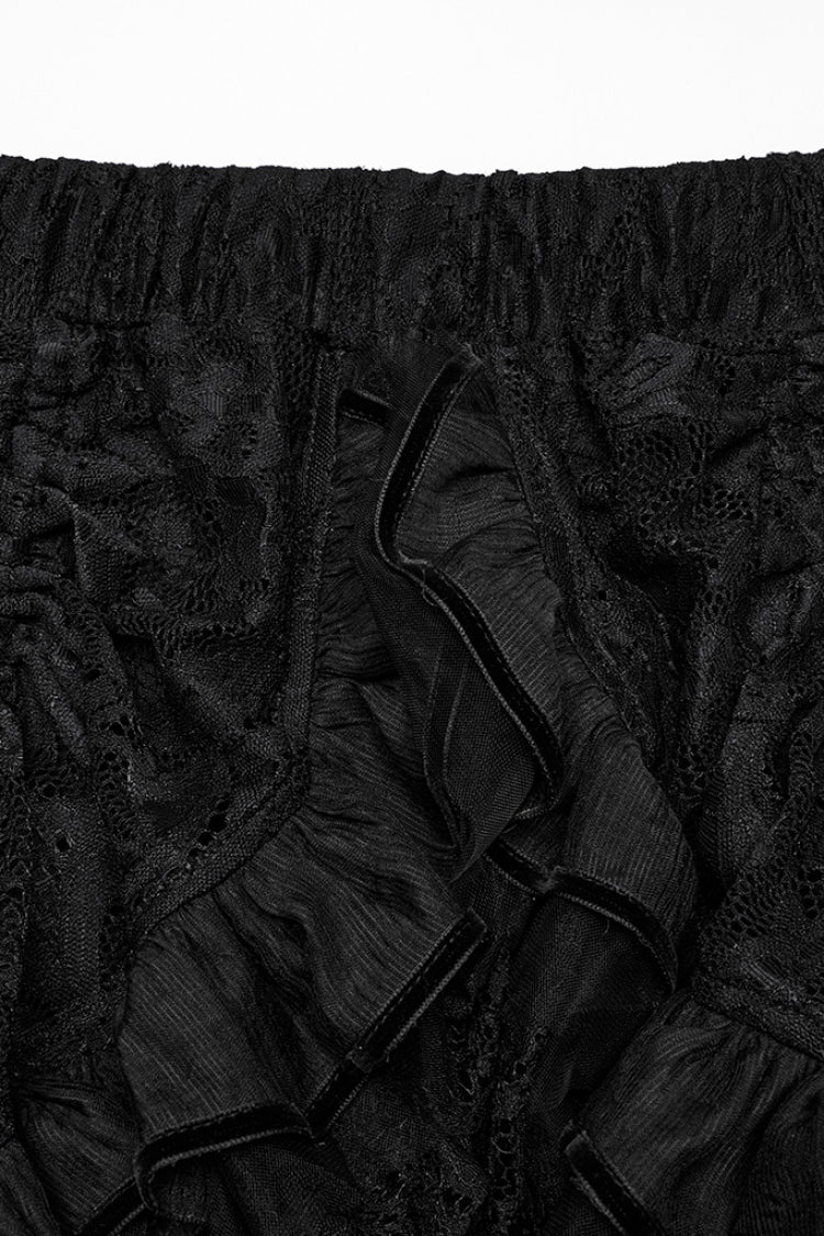 Black Drawstring Hollow Lace Women's Punk Skirt - Product - 5