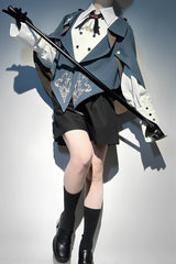 Blue [Little Detective] Print Ouji Prince Handsome Lolita Cloak - Product - 2