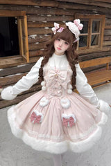 [Sweet Dream Bunny] Furry Bowknot Sweet Lolita Dress 2 Colors and 2 Versions - Product - 2
