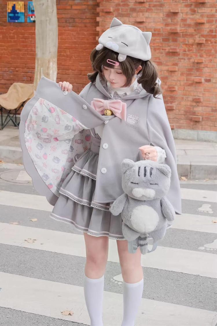 Grey [Gloomy Cat Series] Sleeveless Triple-Layered Ruffled Sweet Suspender Cake Strap Dress - Product - 5