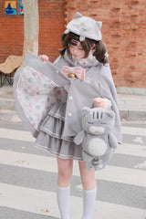 Grey [Gloomy Cat Series] Sleeveless Triple-Layered Ruffled Sweet Suspender Cake Strap Dress - Product - 5