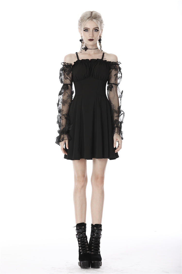 Black Sexy Off Shoulder Lace Long Sleeves Lace-Up Women's Gothic Graduation Dress - Product - 5