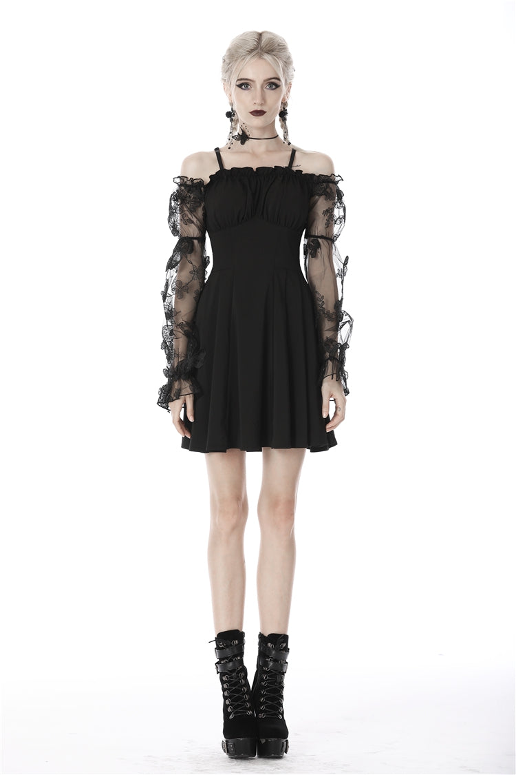 Black Sexy Off Shoulder Lace Long Sleeves Lace-Up Women's Gothic Graduation Dress - Product - 5
