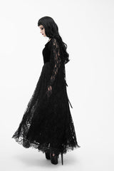 Black Feather And Flowers Off Collar Sexy Long Velvet Womens Gothic Dress With Lace Shawl - Product - 5