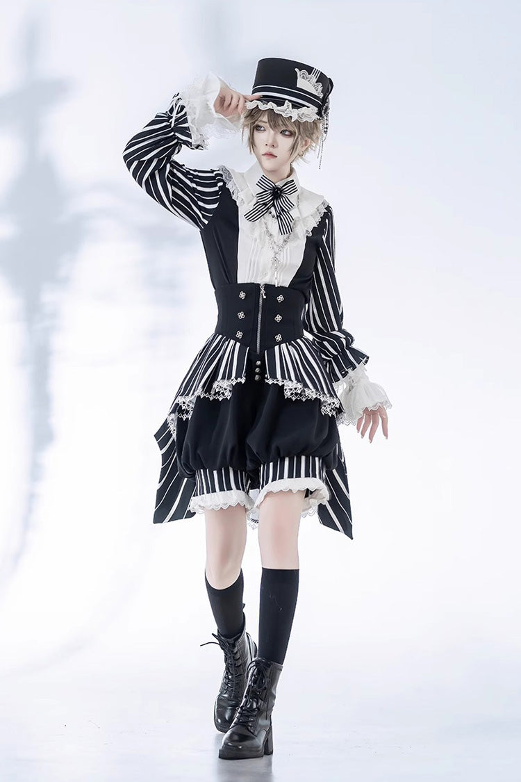 Black/White Wonderful Trick Stripe Print Lace Ouji Fashion Elegant Lolita Shorts - Product - 8
