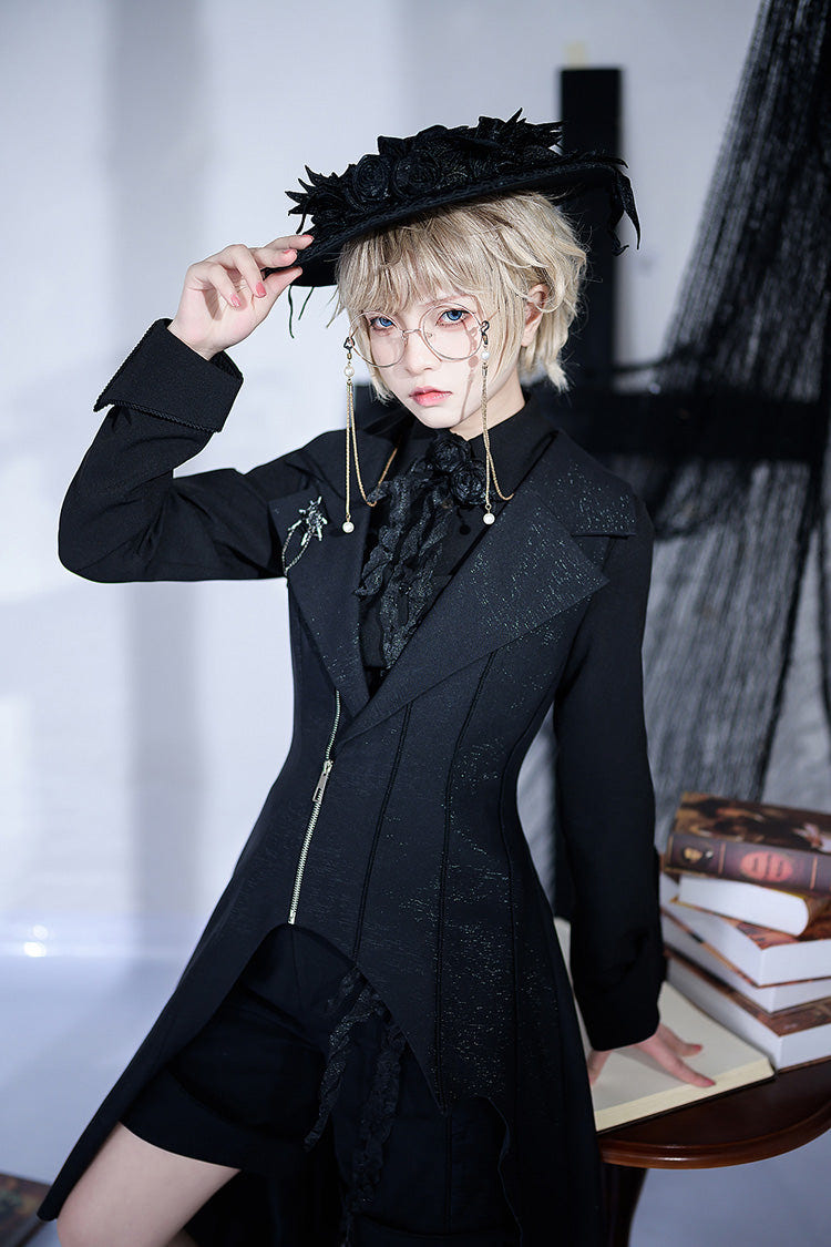 Black Irregular Ouji Fashion Gothic Vintage Handsome Cool Lolita Vest - Product - 9