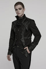 Black Stand Collar Long Sleeves Jacquard Stitching Swallow-tailed Men's Gothic Coat - Product - 2