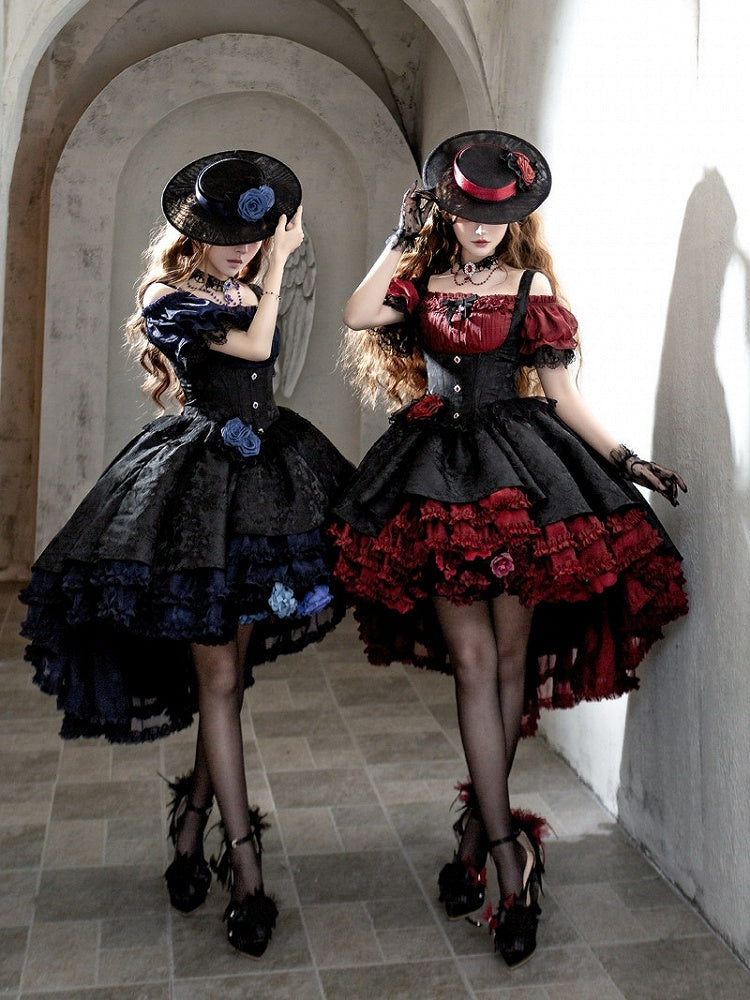 Red & Black Gothic Underbust JSK Dress and Off-Shoulder Blouse Set detail view 7