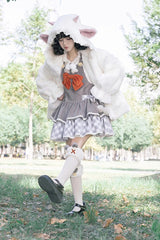 Grey Cute Grizzly Bear Plaid Print Bowknot Sweet Lolita Jsk Dress - Product - 2