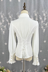 [Enchanted Dreamland] Lapel Collar Long Sleeves Ruffled Lace Slim Classic Elegant Lolita Blouse 6 Colors - Product - 3