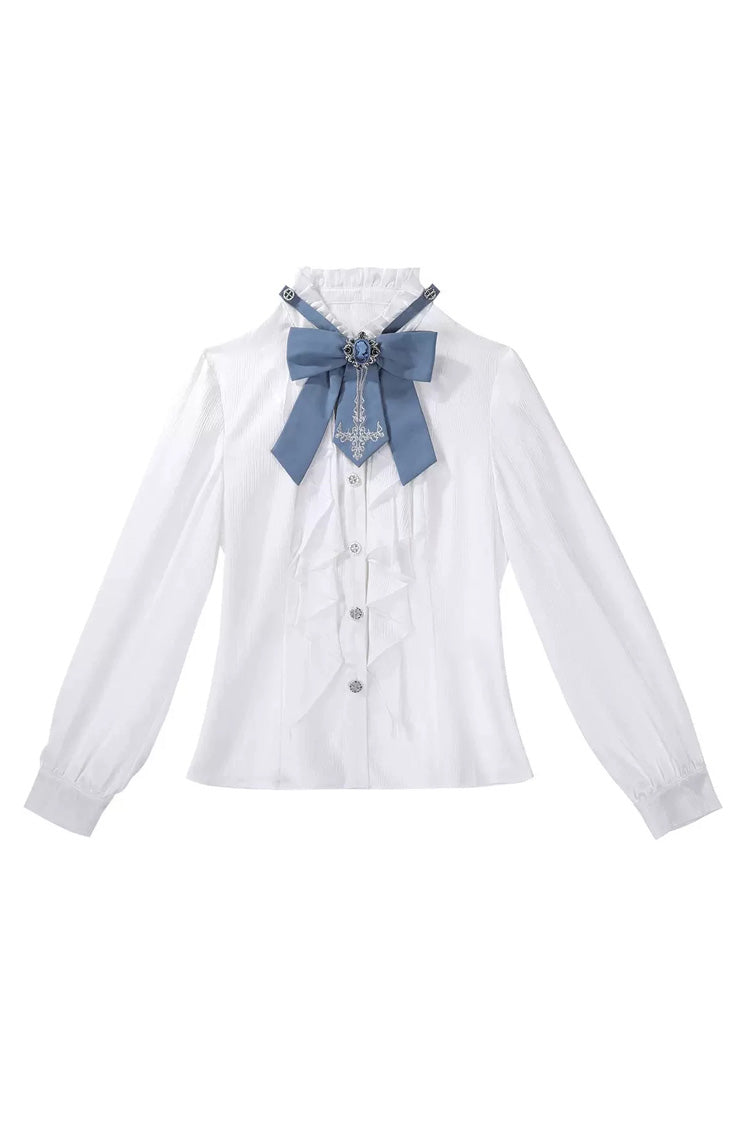 White [Moonlit Paladin Prince] Ruffle Embroidery Bowknot Classic Prince Handsome Ouji Lolita Set - Top(Only) - 16