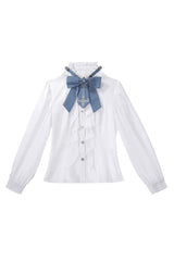 White [Moonlit Paladin Prince] Ruffle Embroidery Bowknot Classic Prince Handsome Ouji Lolita Set - Top(Only) - 16
