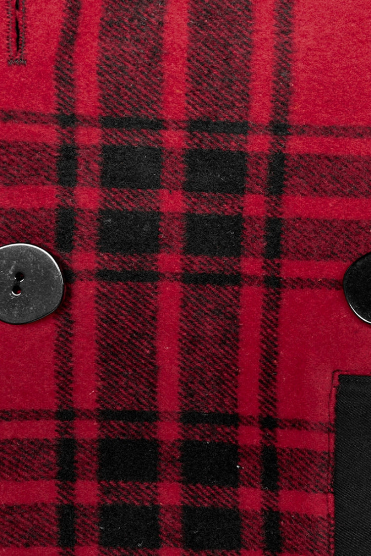 Black/Red Plaid Print Hooded Women's Punk College Style Coat - Product - 5