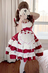 Red/White Love Double-Layered Ruffle Bowknot Sweet Plus Size Chinese Style Lolita Dress Full Set - Product - 2