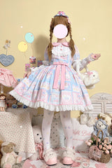 [Sweetheart Bunny Bear] Lapel Collar Long Sleeves Print Ruffle Bowknot Sweet Lolita Dress 3 Colors - Product - 7