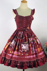 Red [Little Witch] Sleeveless Print Ruffle Bowknot Sweet Elegant Lolita Jsk Dress - Product - 3