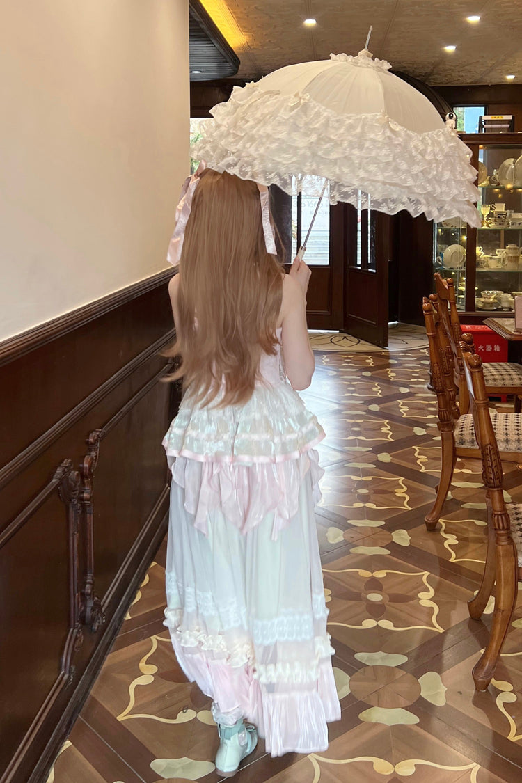 Pink/Green Summer Garden Ruffle Embroidery Bowknot Lace Sweet Lolita Jsk Long Dress - Product - 9