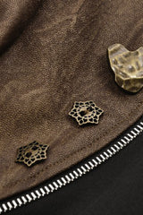 Brown Long Puff Sleeves Zippered Metal-Accented Women's Steampunk Vintage Wrap - Product - 14