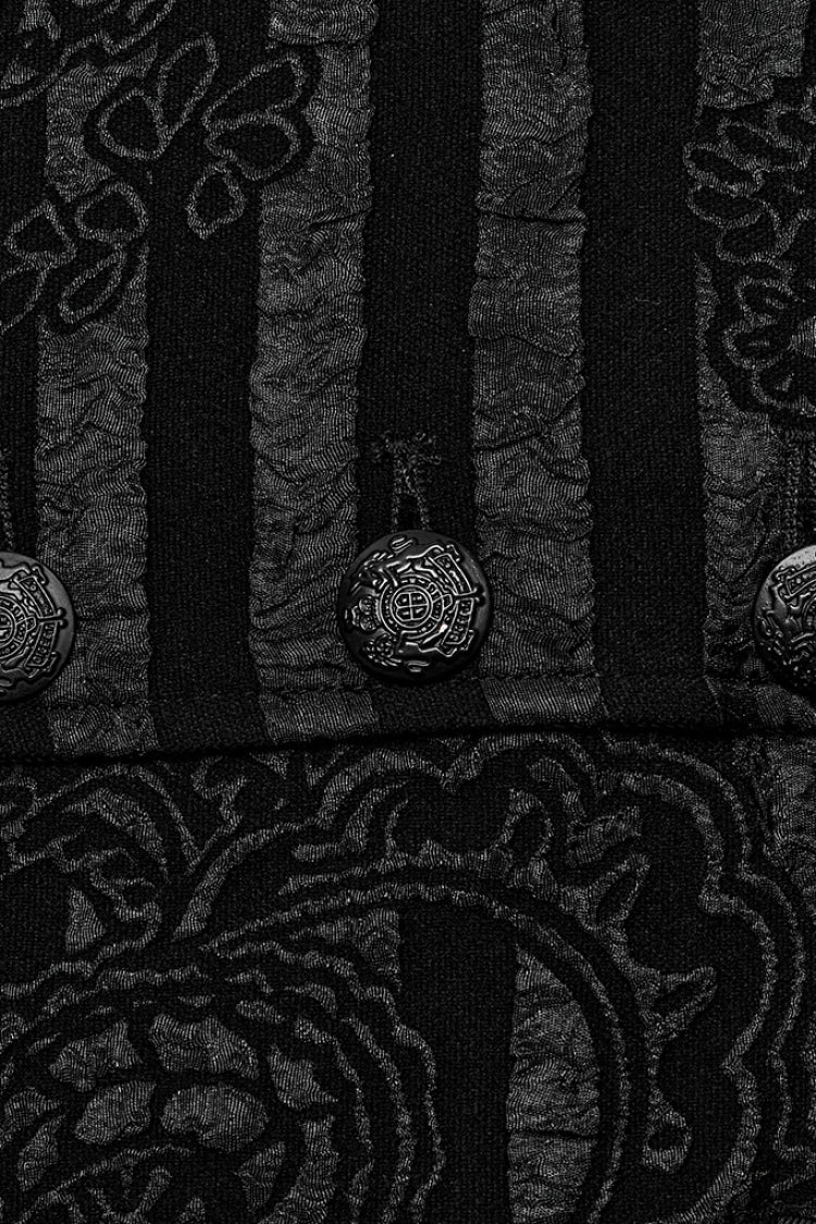 Black V Collar Jacquard Stripes Print Men's Gothic Vest - Product - 9