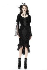 Black Jacquard Lace Lace-Up Women's Gothic Dovetail Wrap Skirt - Product - 7