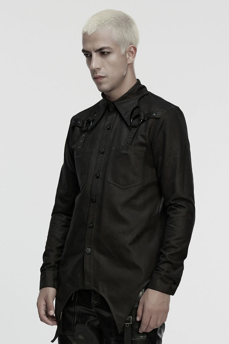 Black Bat Collar Long Sleeves Irregular Men's Punk Blouse - Product - 2