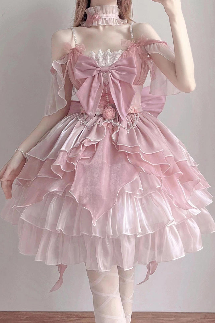 Pink Multi-layer Ruffle Hanayome Bowknot Sweet Elegant Princess Gorgeous Lolita Jsk Dress - Product - 5