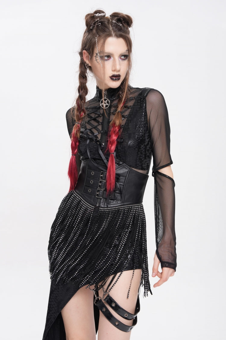 Black Lace Tassels Lace-Up Slim Buckled Women's Gothic Corset - Product - 7
