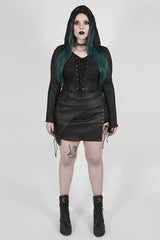 Black Side Metal Clasp Lace-Up Irregular Hem Plus Size Skinny Leather Women's Punk Skirt - Product - 4