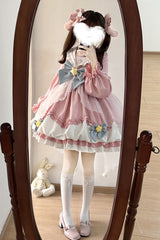 [Pray Star] Long Sleeves Double-Layered Ruffle Bowknot Stitching Lace Sweet Lolita Dress 5 Colors - Product - 19