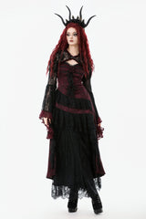 Black/Red Long Puff Flared Sleeves Floral Lace Women's Gothic Cape - Product - 7