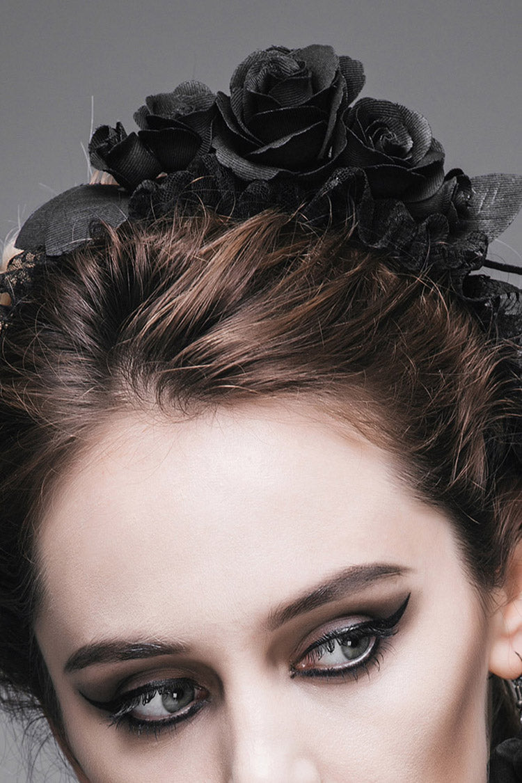 Black Handmade Velvet Women's Gothic Rose Headband - Product - 3