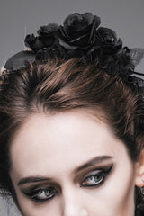 Black Handmade Velvet Women's Gothic Rose Headband - Product - 3