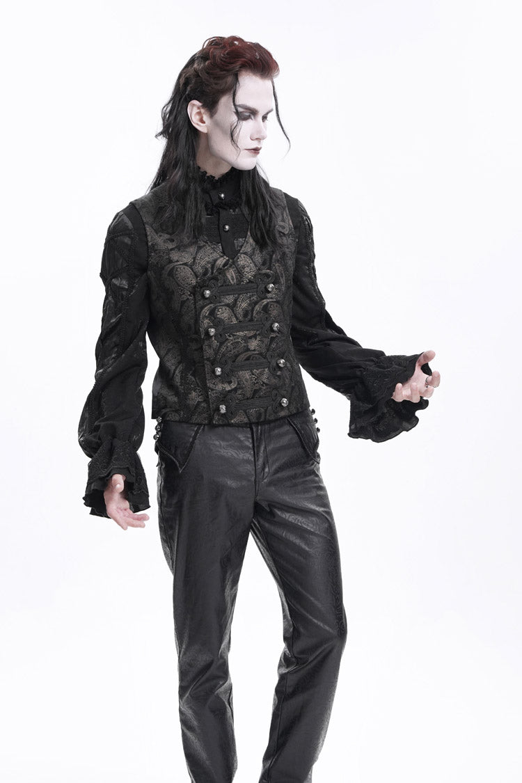 Gloden Sleeveless Floral Print Buckle-up Men's Gothic Vest - Product - 3