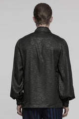 Black Stand Collar Long Sleeves Ruffle Embroidery Lace-Up Plunging Rose Men's Gothic Blouse - Product - 3