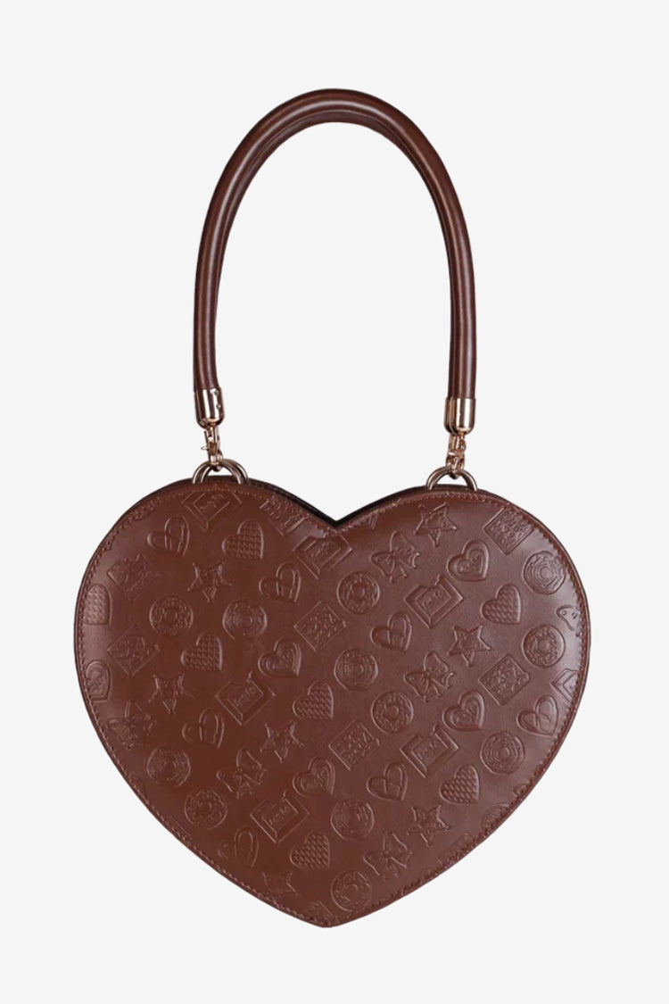 Coffee Heart‑Shaped Embossed Pattern Sweet Lolita Handbag/Crossbody - Product - 4