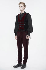 Black/Red Irregular Velvet Splice Corduroy Men's Gothic Waistcoat - Product - 6