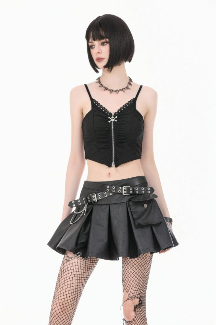 Black Ripped Studded Skull Zippered Ruched Women's Punk Bustier - Product - 5