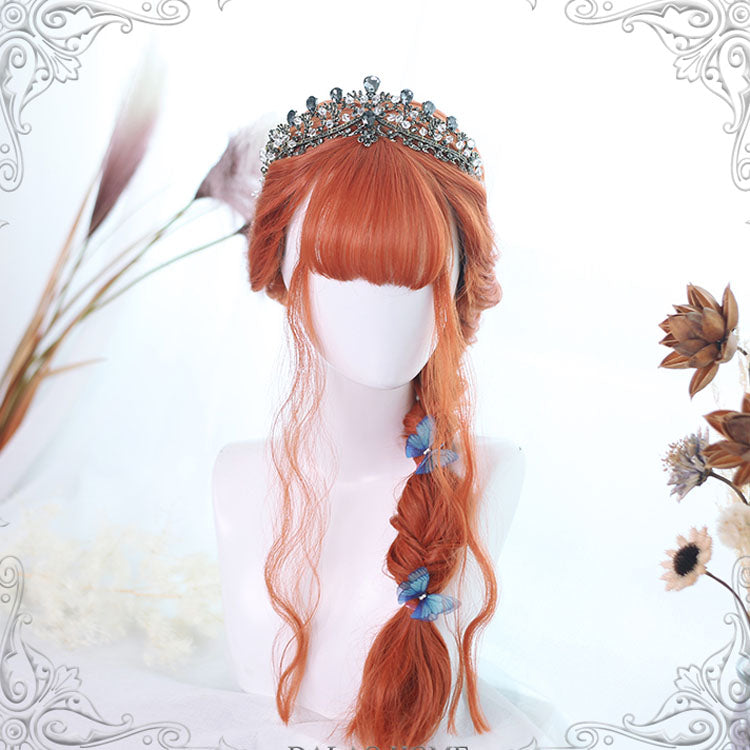 Orange Air Bangs Egg Roll Long Curly Hair Classic Lolita Wigs - Orange - 1